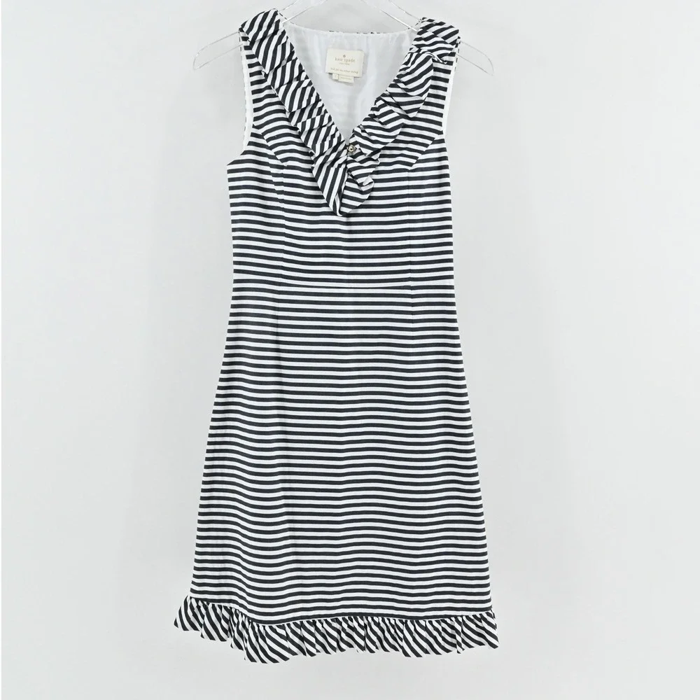 Kate Spade Striped Ruffle Dress Size‎ 2 Nautical Sleeveless Breezy Preppy Cotton
